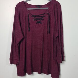 Lane Bryant Burgundy Knit Long Sleeve Top Lace Up Size 22/24